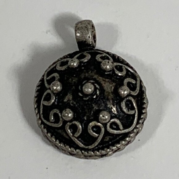 VTG Sterling Silver 925 Tribal Dot Circle Convex Disc Round Mandala Pendant .6" - Picture 8 of 11